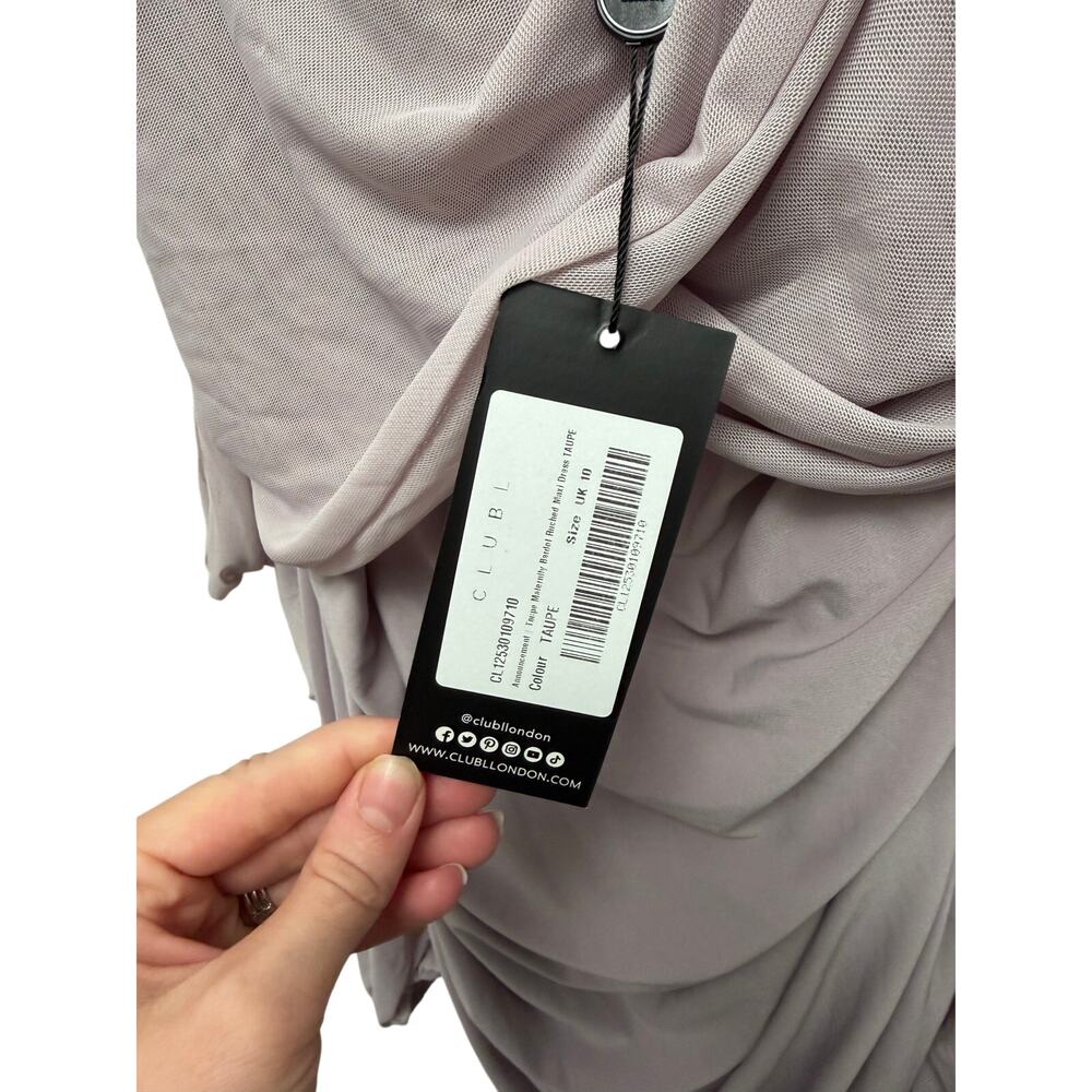 Club L London Announcement Taupe Ruched Bardot Maxi Maternity Dress US 6 UK 10 - Picture 2 of 4